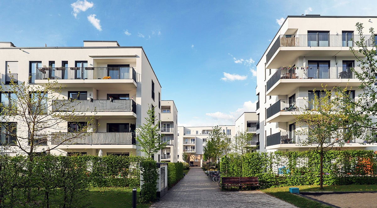 California condominium community with balconies — buildings covered by Civil Code § 5551